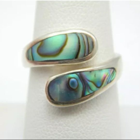 Genuine Sterling Silver Abalone Bypass Ring Sz 7.5 - Picture 12 of 15